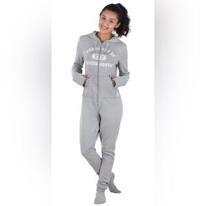 Hoodie Footie varsity hooded Grey Onesie Pajama SzM NWOT